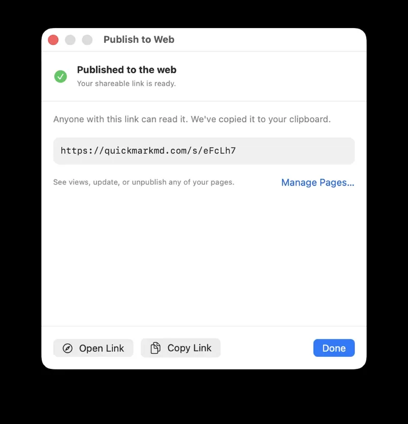 Publishing a QuickMark document to a clean shareable web link